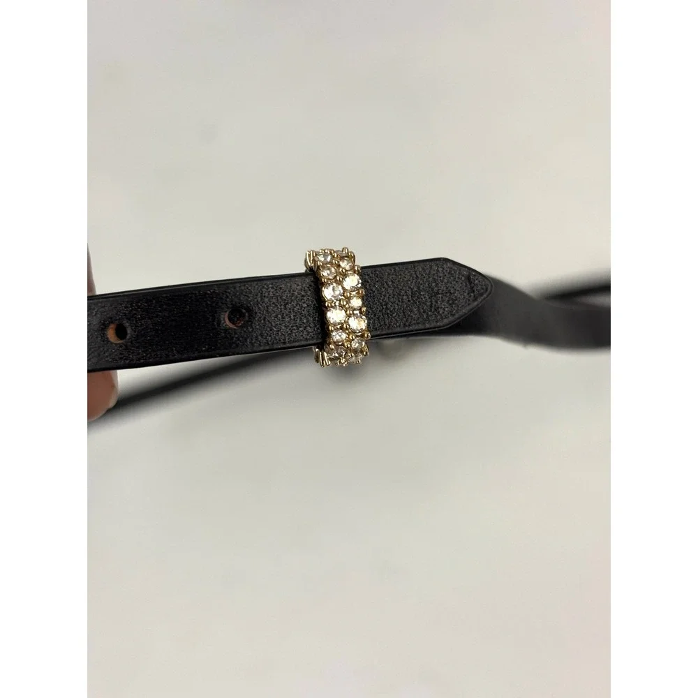 Alexis Bittar Crystal Embellished Black Skinny Leather Belt Gothic Glam 28